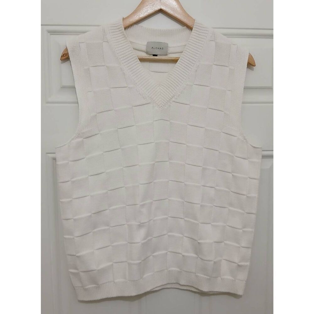 Alohas Spain womens large 100% cotton knit vest off white ivory
